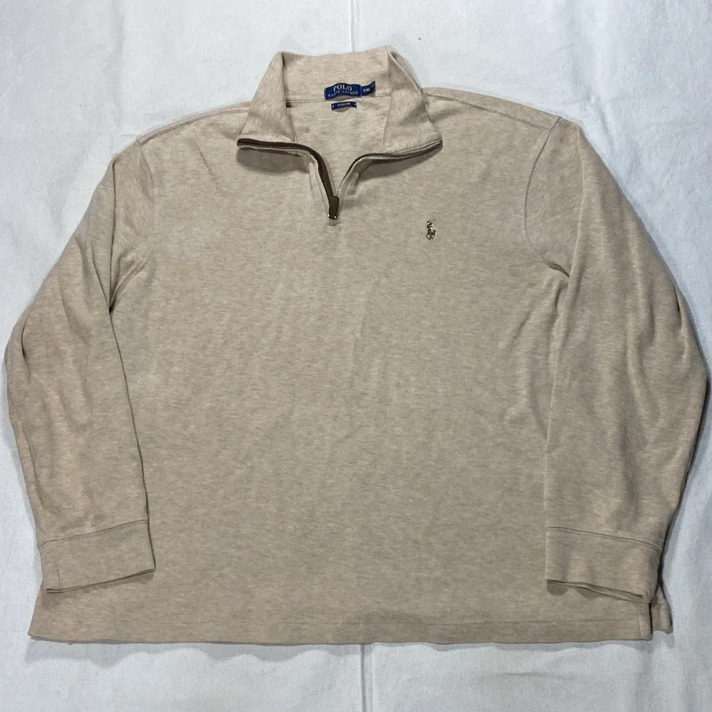 Polo Ralph Lauren Sweater Mens Brown Beige XXL Estate Rib 1/4 Zip Pullover
